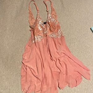 Intimate Front Closure Lace Trim Pink Dress